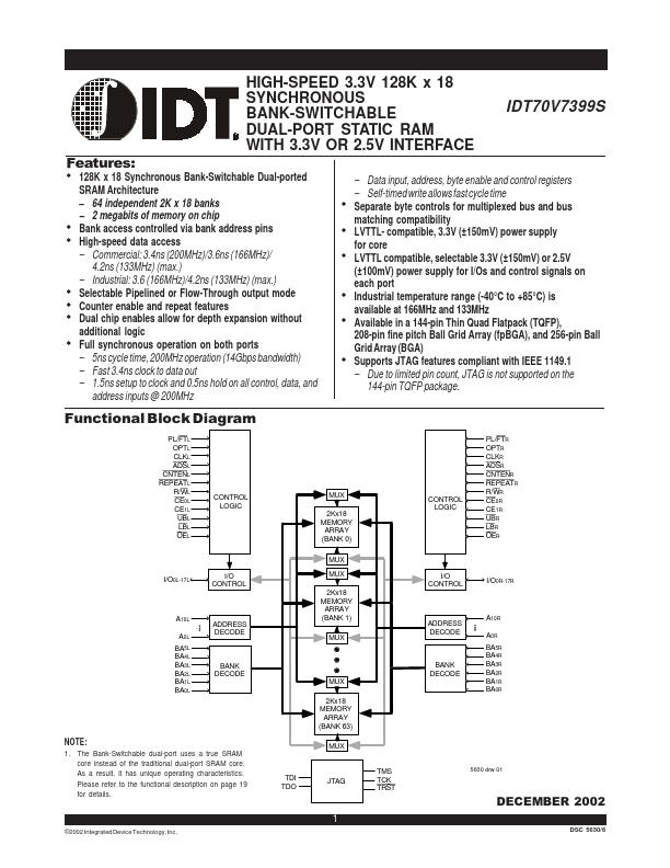 <?=IDT70V7399S?> डेटा पत्रक पीडीएफ