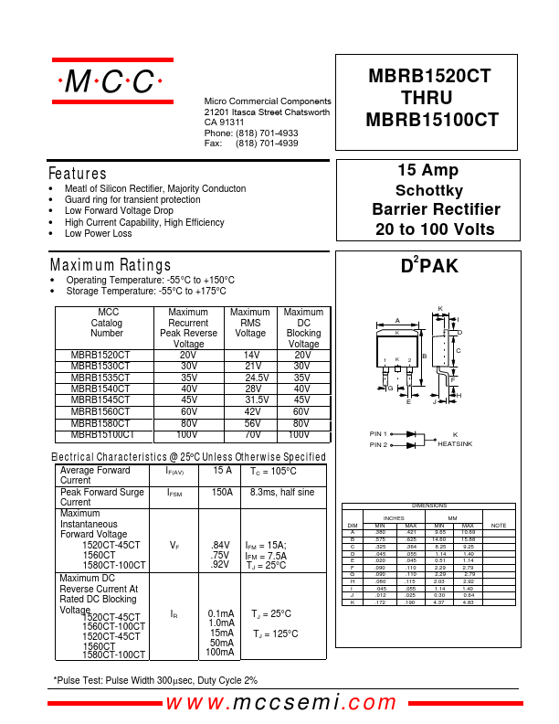 MBRB1560CT Micro Commercial Components