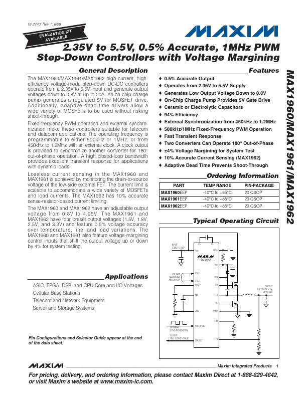 <?=MAX1960?> डेटा पत्रक पीडीएफ