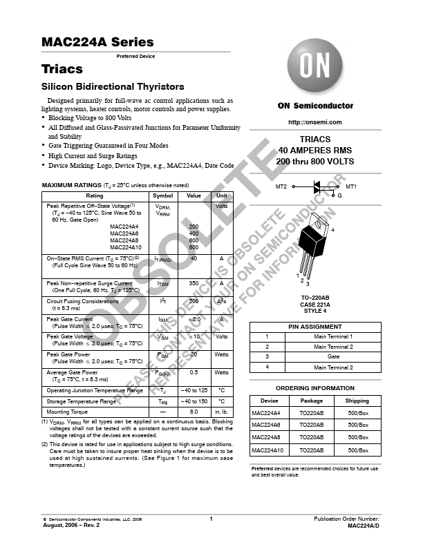 MAC224A ON Semiconductor