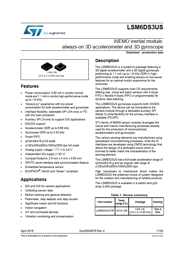 LSM6DS3US STMicroelectronics