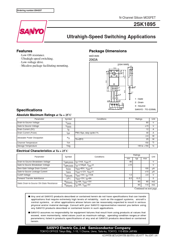 2SK1895 Sanyo Semicon Device