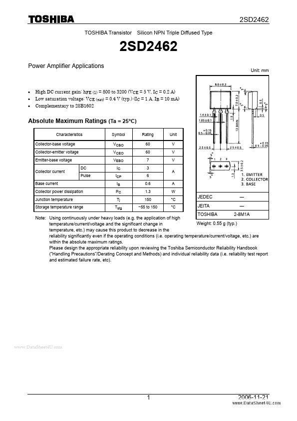 2SD2462 Toshiba Semiconductor