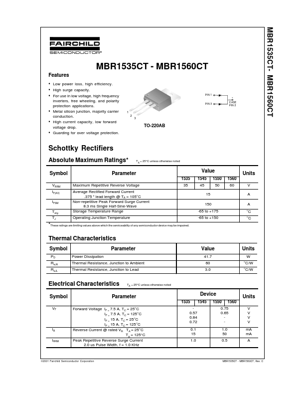 MBR1560CT Fairchild Semiconductor