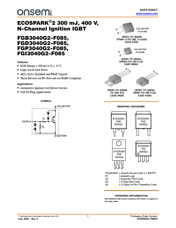 FGB3040G2-F085 ON Semiconductor