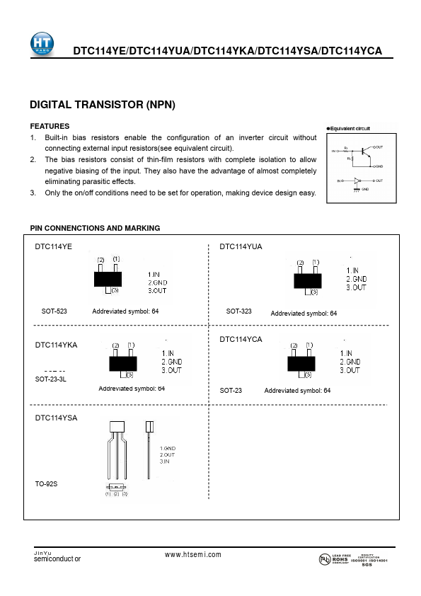 DTC114YSA Jin Yu Semiconductor