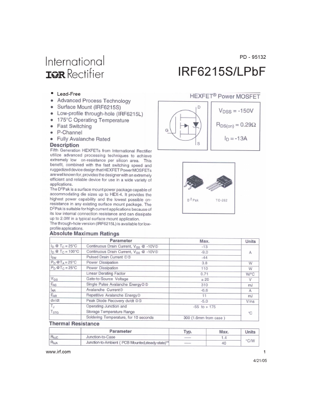 IRF6215LPBF International Rectifier