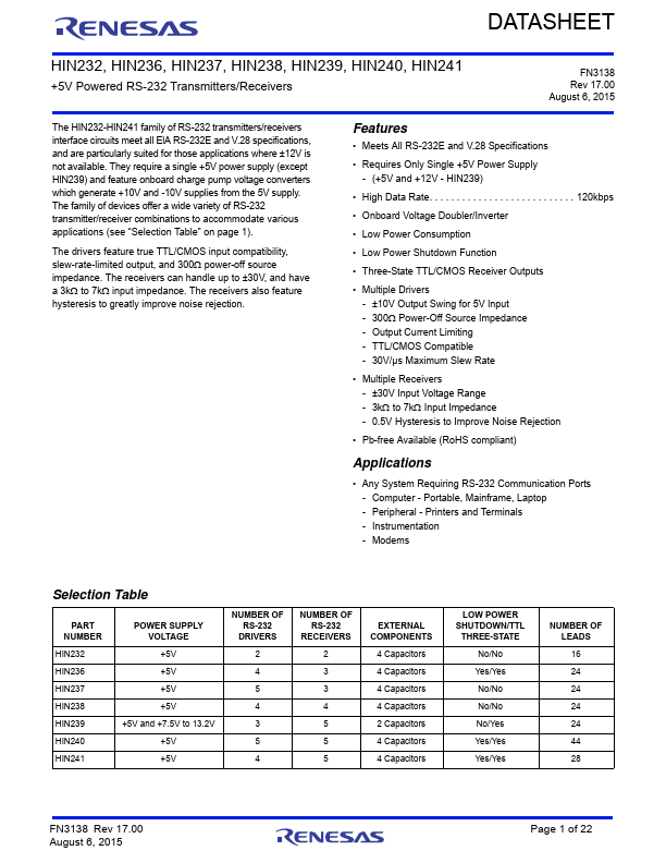 HIN238 Renesas