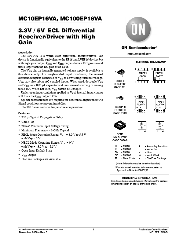 MC100EP16VA ON Semiconductor