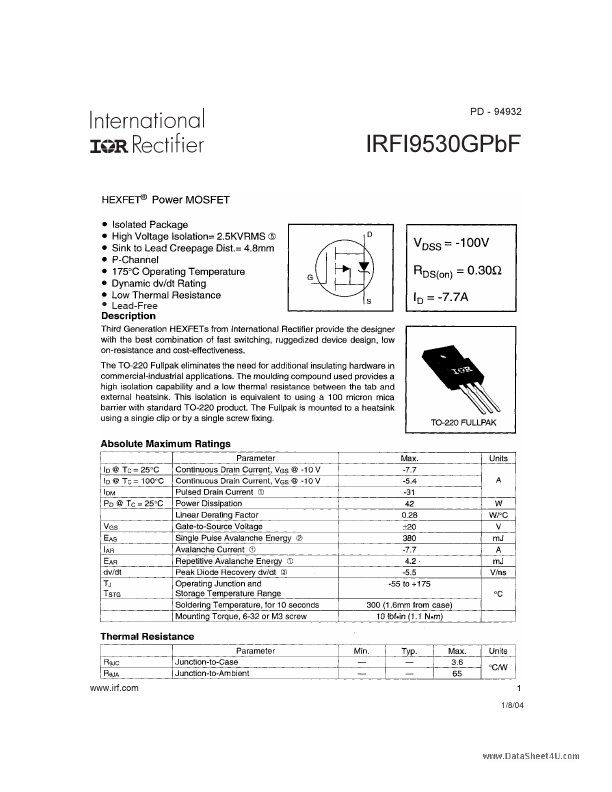 IRFI9530GPBF International Rectifier