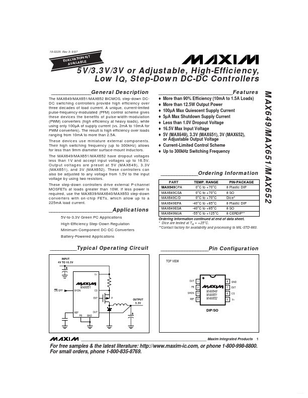 <?=MAX651?> डेटा पत्रक पीडीएफ