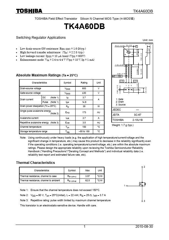 TK4A60DB Toshiba Semiconductor