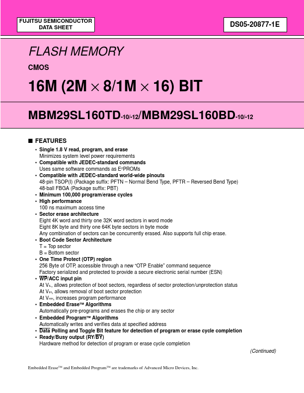 MBM29SL160TD-10 Fujitsu