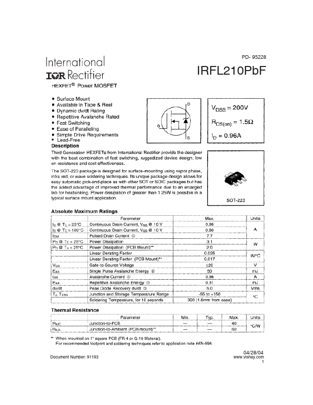 IRFL210PbF International Rectifier