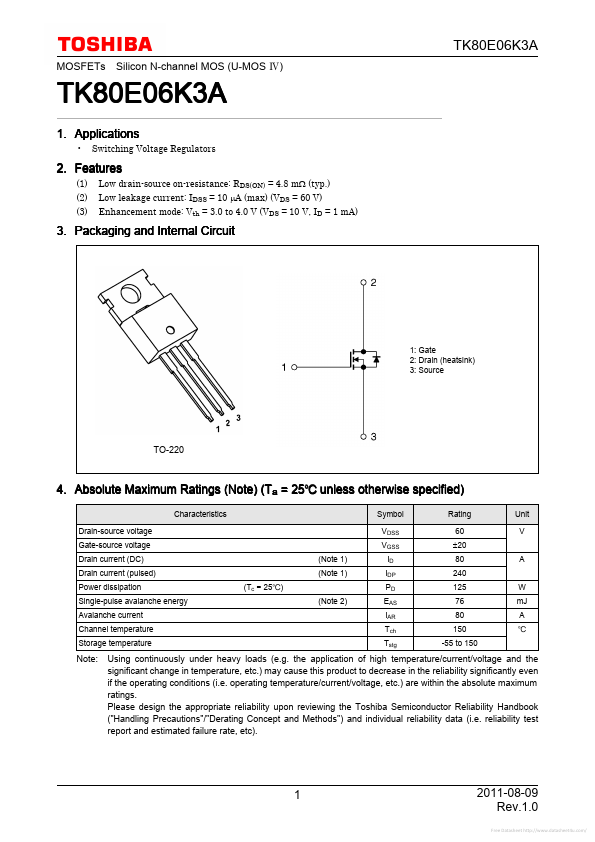 <?=TK80E06K3A?> डेटा पत्रक पीडीएफ