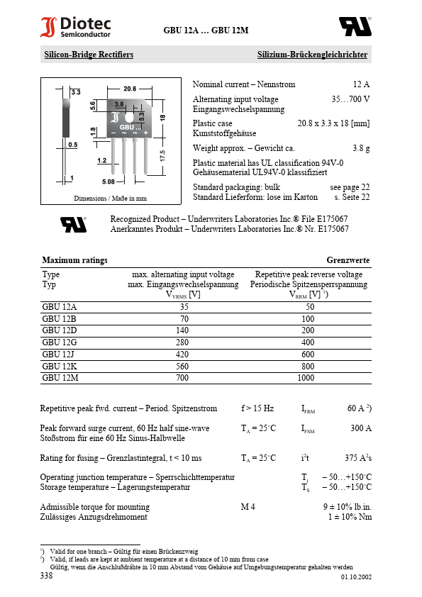 GBU12M Diotec Semiconductor