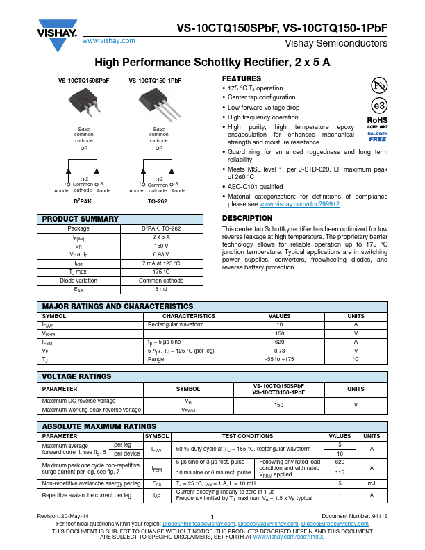 <?=VS-10CTQ150SPbF?> डेटा पत्रक पीडीएफ