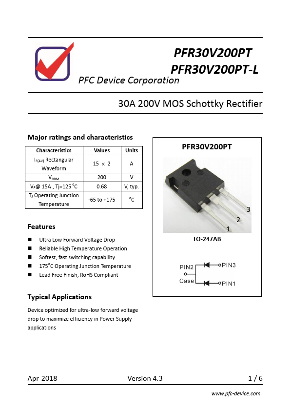 <?=PFR30V200PT?> डेटा पत्रक पीडीएफ