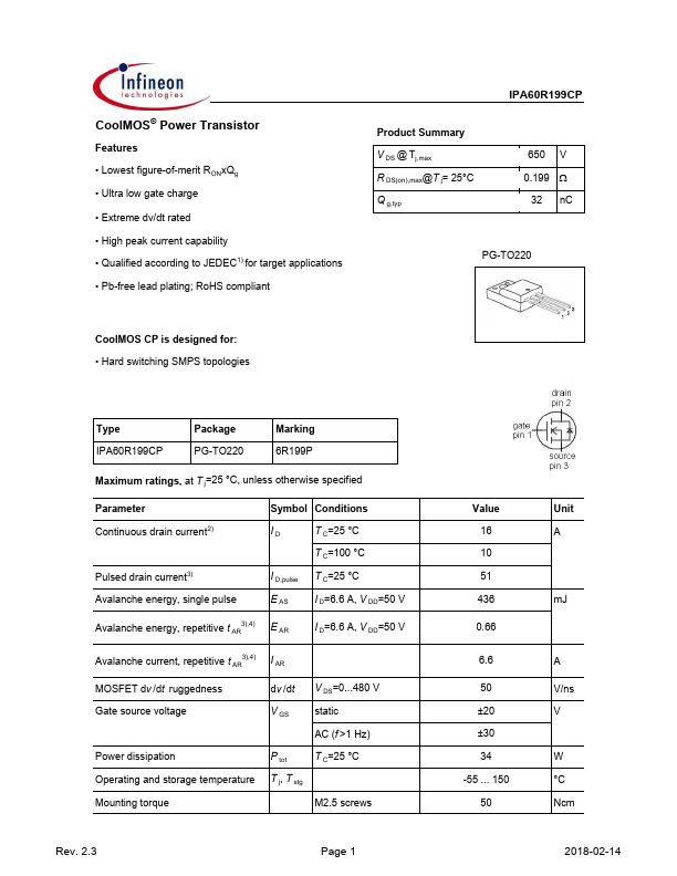 <?=IPA60R199CP?> डेटा पत्रक पीडीएफ