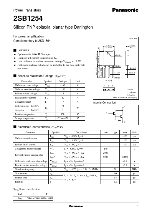 2SB1254 Panasonic Semiconductor