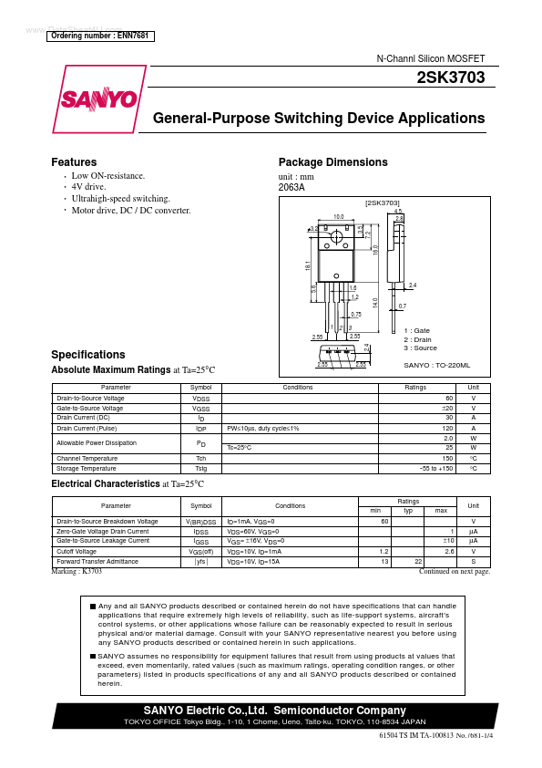 K3703 Sanyo Semicon Device