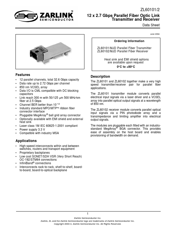 ZL60102 Zarlink Semiconductor