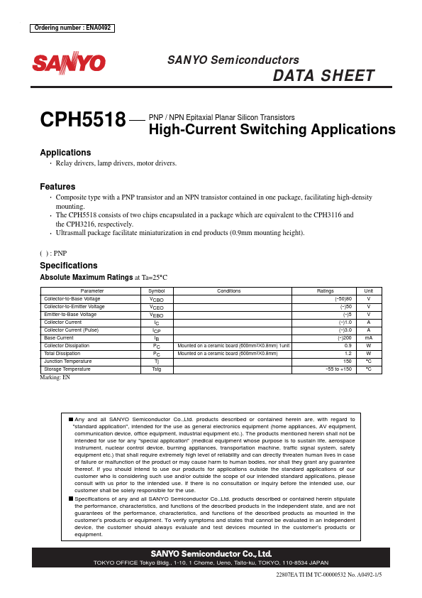 CPH5518 Sanyo Semicon Device