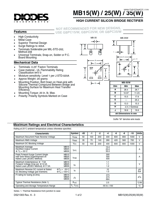 MB25 Diodes Incorporated