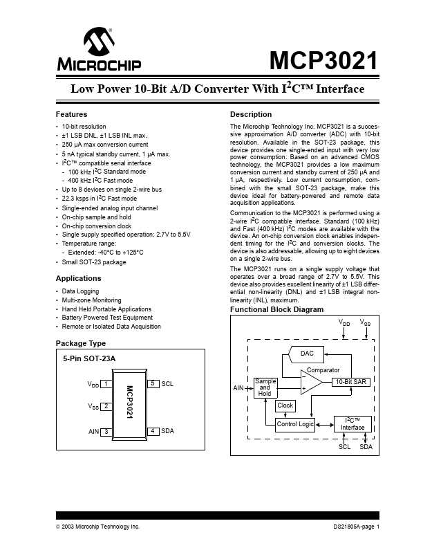 MCP3021 Microchip Technology
