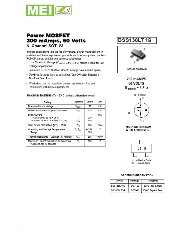 <?=BSS138LT1G?> डेटा पत्रक पीडीएफ