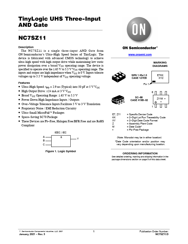 NC7SZ11 ON Semiconductor