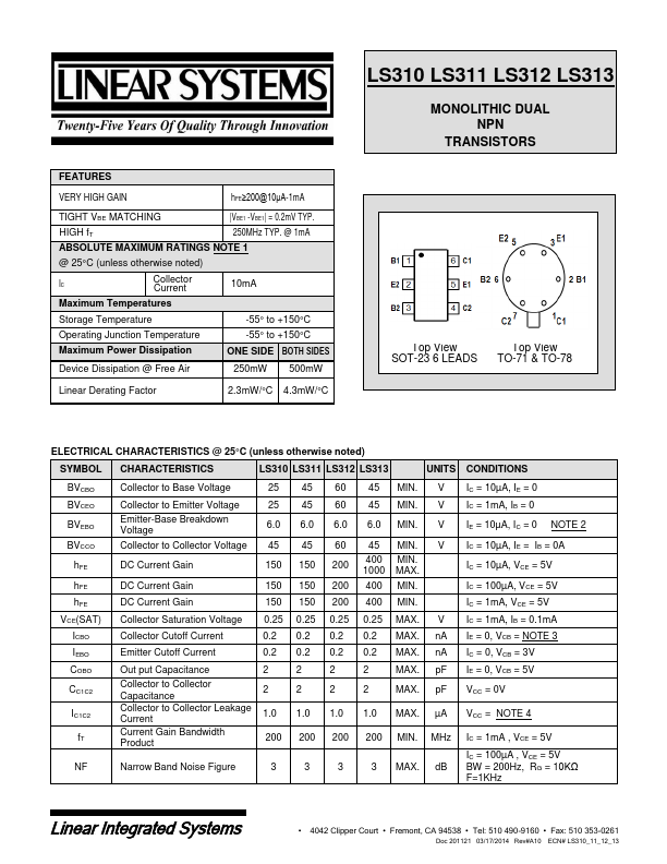 LS311 Linear Integrated Systems