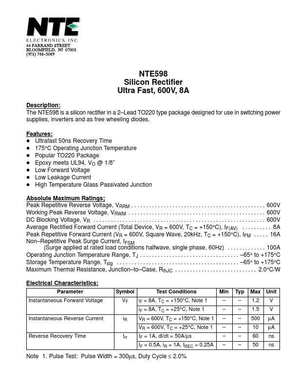 NTE598 NTE Electronics