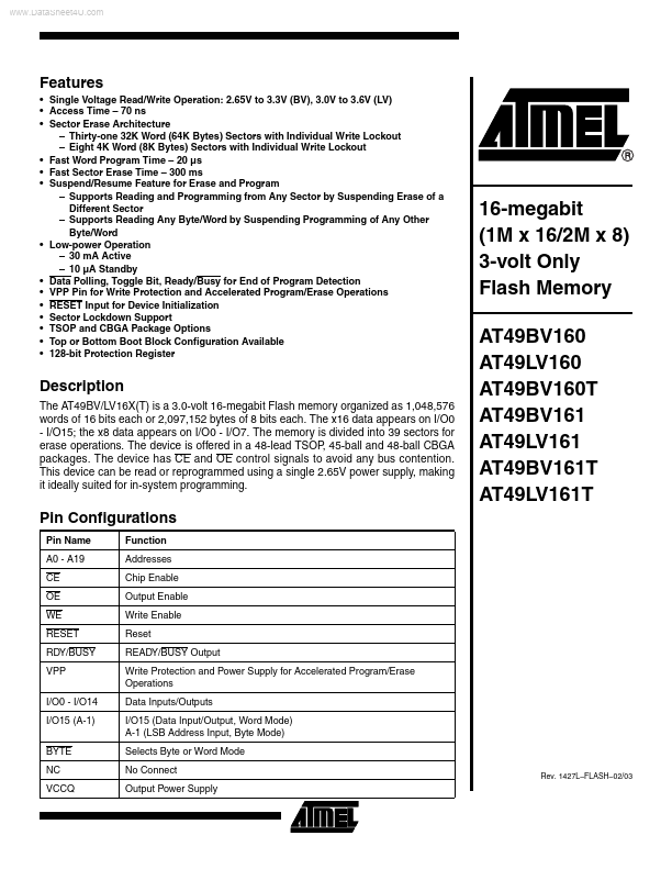 AT49LV161 ATMEL Corporation