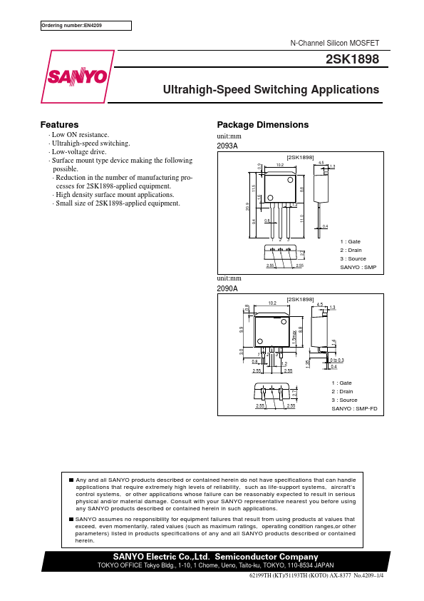 2SK1898 Sanyo Semicon Device