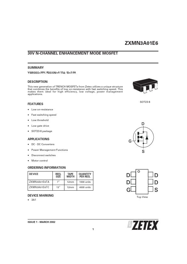 ZXMN3A01E6 Zetex Semiconductors