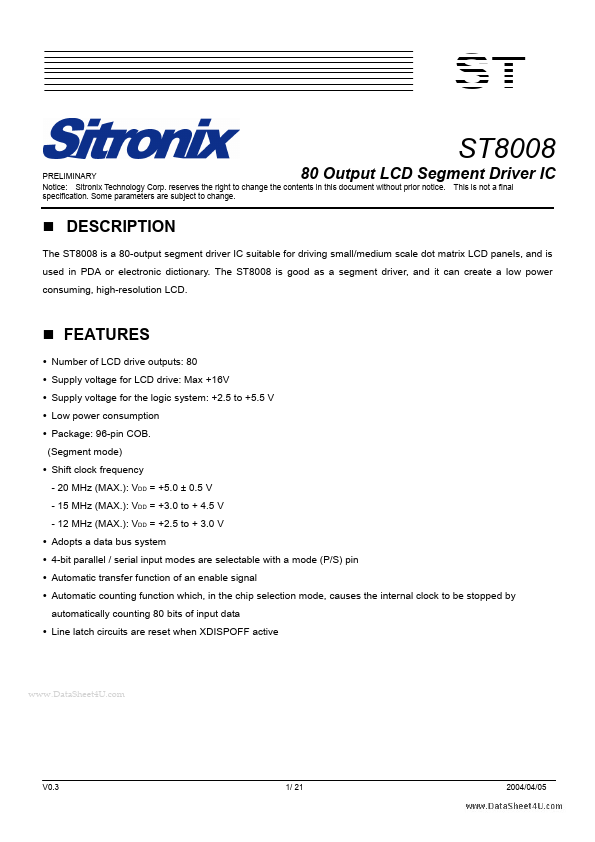 ST8008 Sitronix Technology