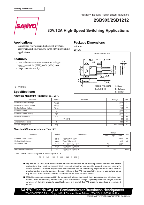 2SB903 Sanyo Semicon Device