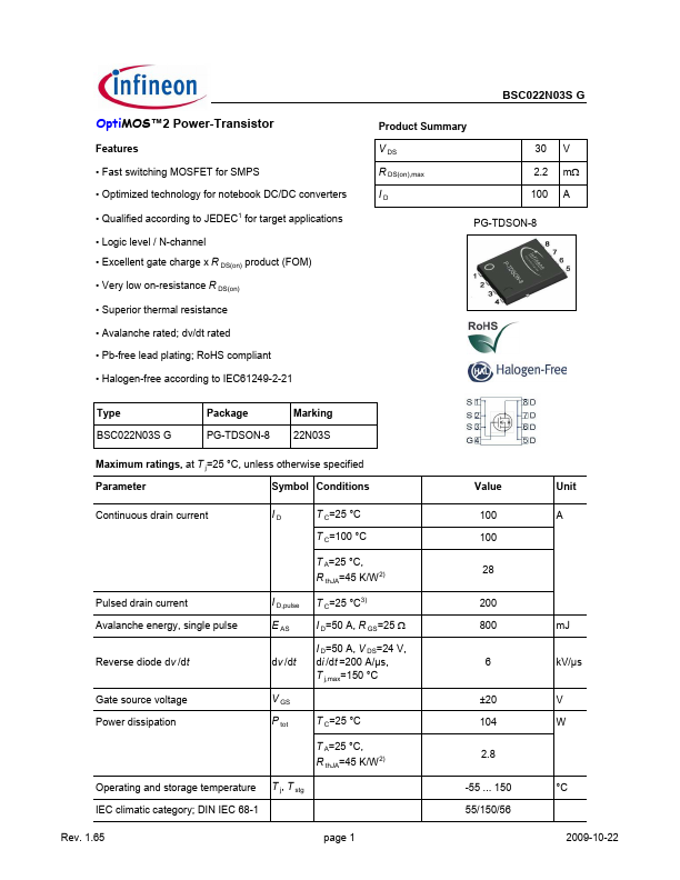 BSC022N03SG Infineon