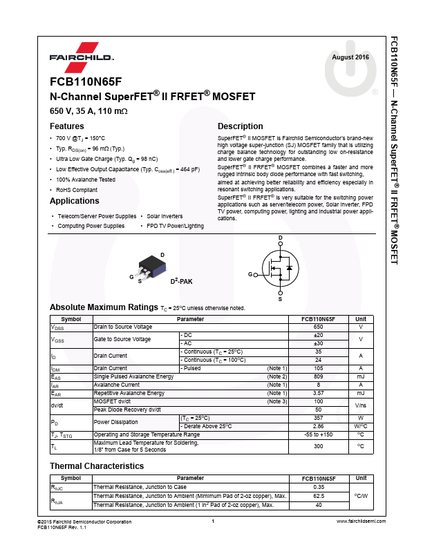 <?=FCB110N65F?> डेटा पत्रक पीडीएफ