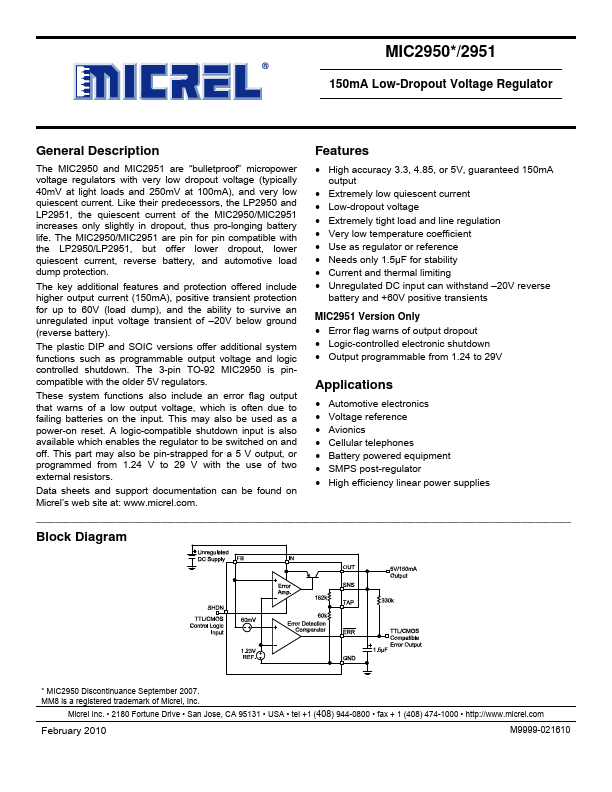 MIC2950 Micrel Semiconductor