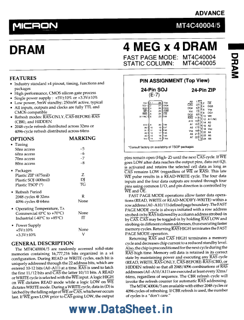 MT4C40005 Micron Technology