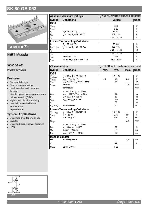 SK80GB063 Semikron International