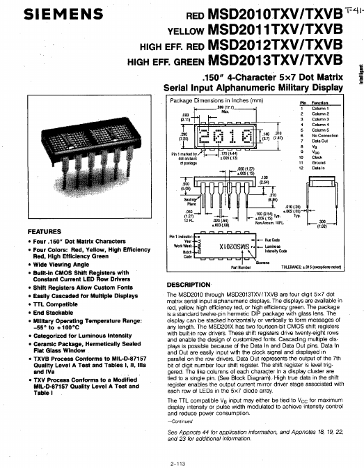 MSD2012TXVB Siemens Semiconductor