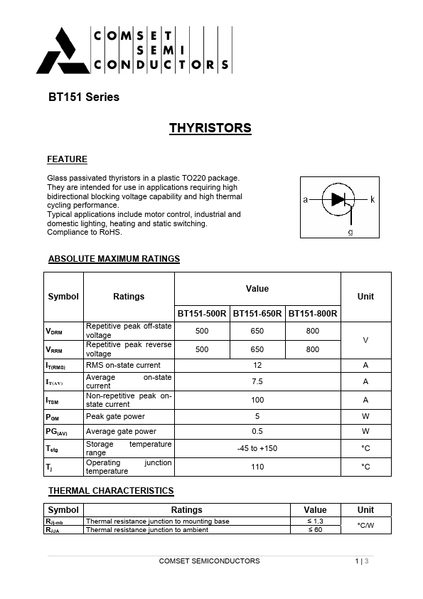 BT151-500R Comset Semiconductors