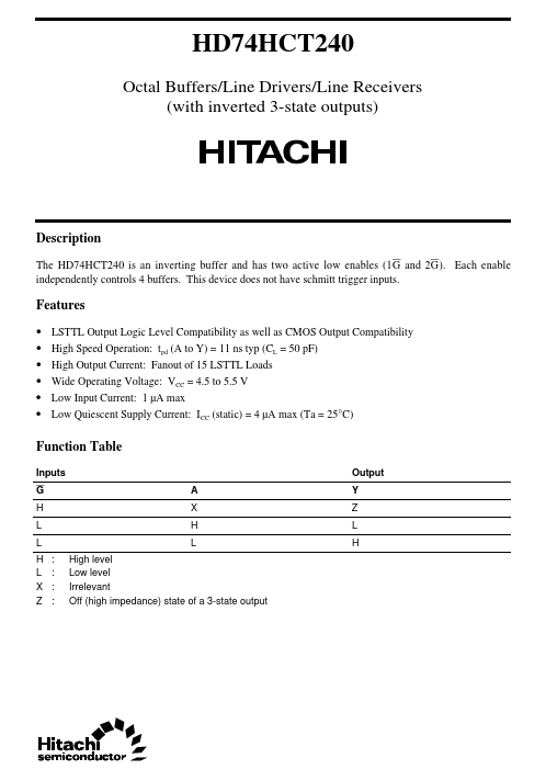 HD74HCT240 Hitachi Semiconductor