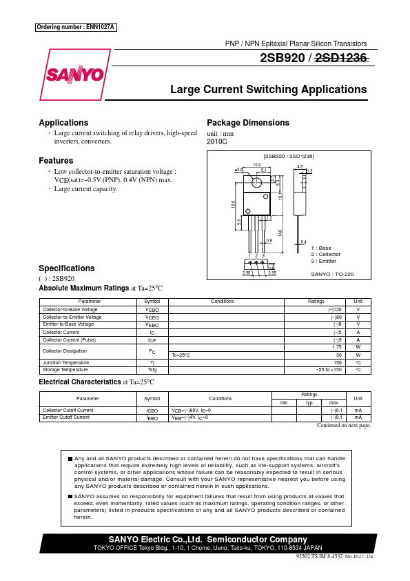 2SD1236 Sanyo Semicon Device