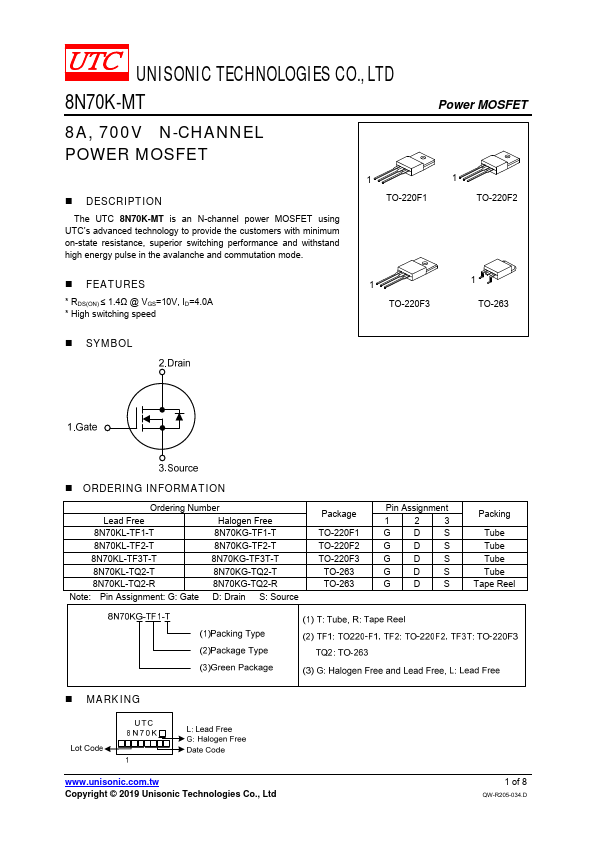 8N70K-MT Unisonic Technologies