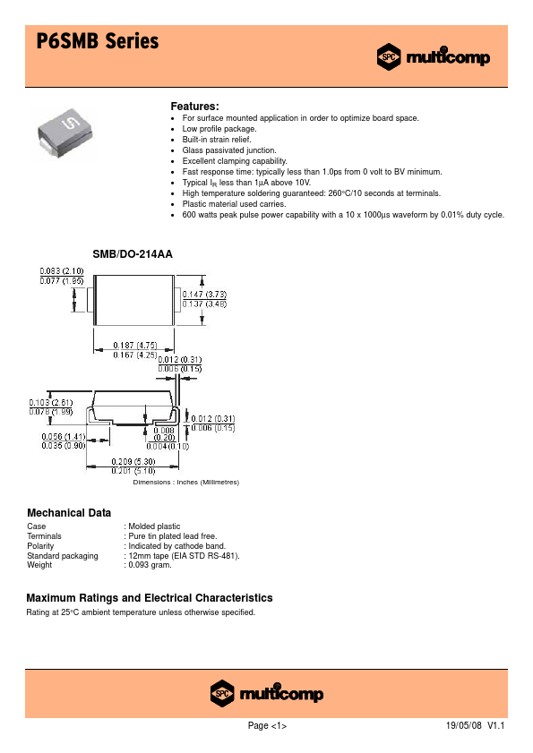 P6SMB100CA Multicomp