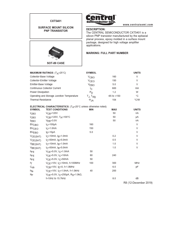 CXT5401 Central Semiconductor Corp